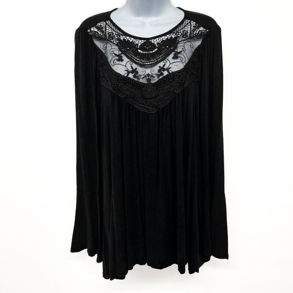 Anthropologie Tops - Crochet Lace Sheer Mesh Long Sleeve Swing Tunic Blouse Top Black